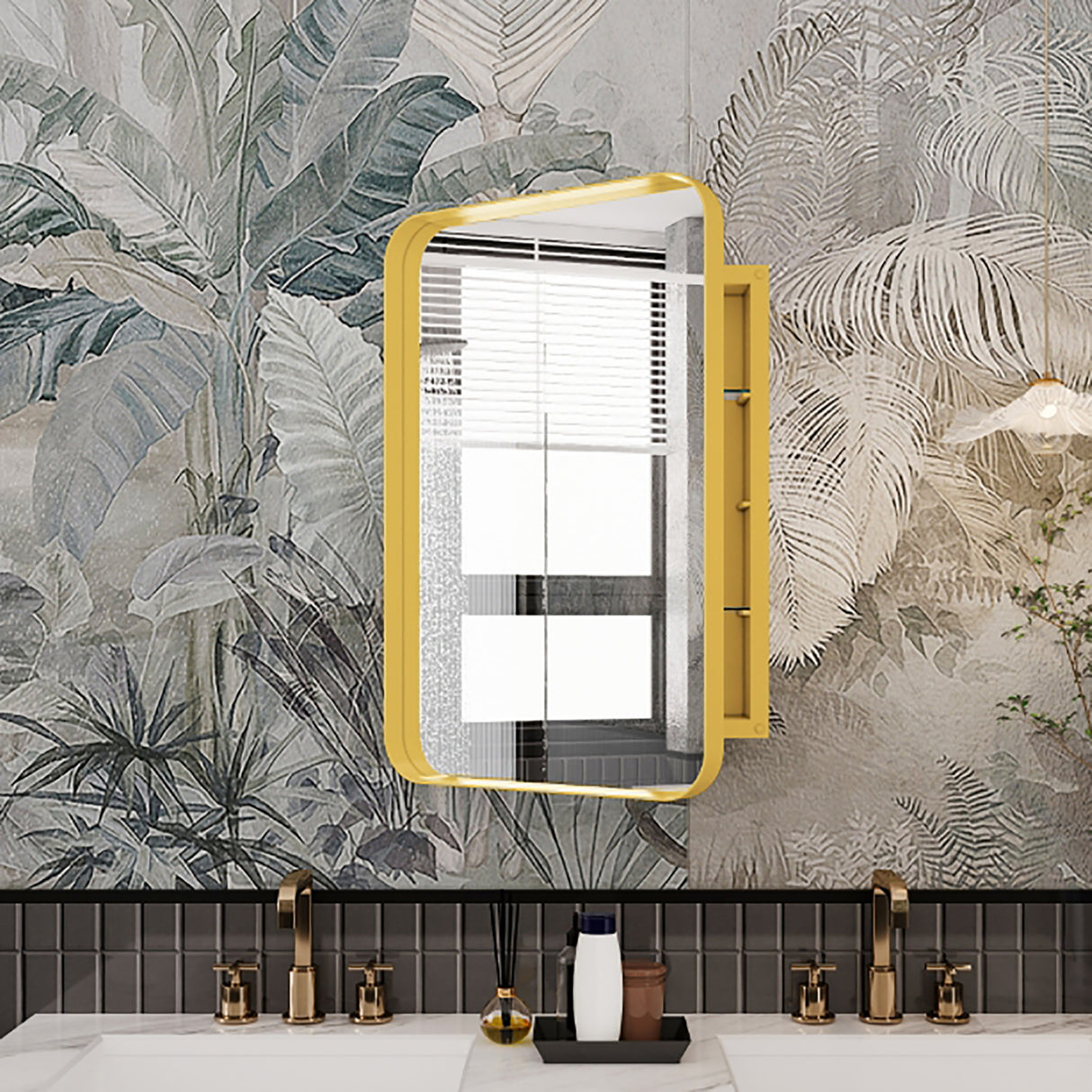 16x24 inch embedded metal frame medicine cabinet with mirror storage cabinet and adjustable shelf matte gold - V.I.P Digital Presence