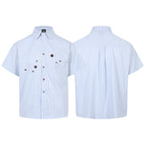 Vertical striped button decoration short sleeved shirt for men - V.I.P Digital Presence