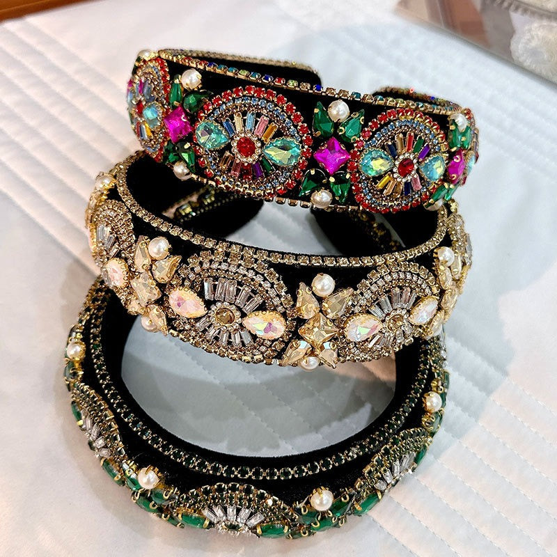 Super Sparkling Colored Diamond Pearl Baroque Retro Women's Sponge Head Hoop - V.I.P Digital Presence