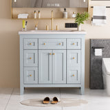 36 inch bathroom vanity with resin sink combination set with 6 drawers and 2 cabinets, storage cabinet vanity set, light blue - V.I.P Digital Presence