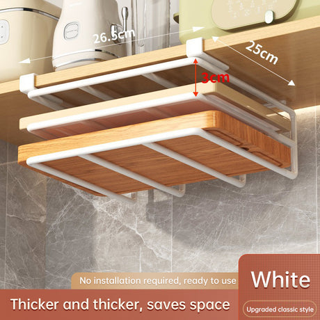 Under - Cupboard Hanging Organizer: Hooks for Paper Towels, Rags, Plus Shelf for Cutting Boards & Pot Covers - V.I.P Digital Presence