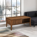 Medieval modern flute coffee table with storage sliding door and solid wood legs, vintage farmhouse wood central table - V.I.P Digital Presence
