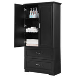 Tall Bathroom Storage Cabinet, Cabinet with Two Doors and Drawers, Adjustable Shelf, MDF Board, Black - V.I.P Digital Presence