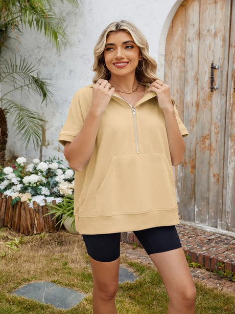 Half Zip Short Sleeve Hooded Top - V.I.P Digital Presence