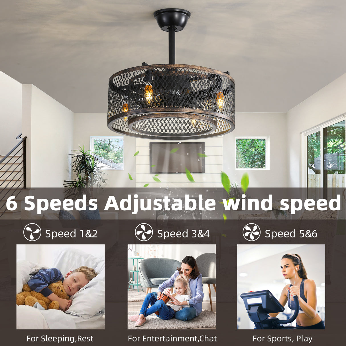 20 inch Caged Ceiling Fan with Lights - V.I.P Digital Presence