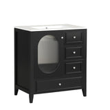 30" Bathroom Vanity with Sink, Bathroom Vanity Cabinet with Three Drawers and Door, Solid Wood and MDF, Black - V.I.P Digital Presence