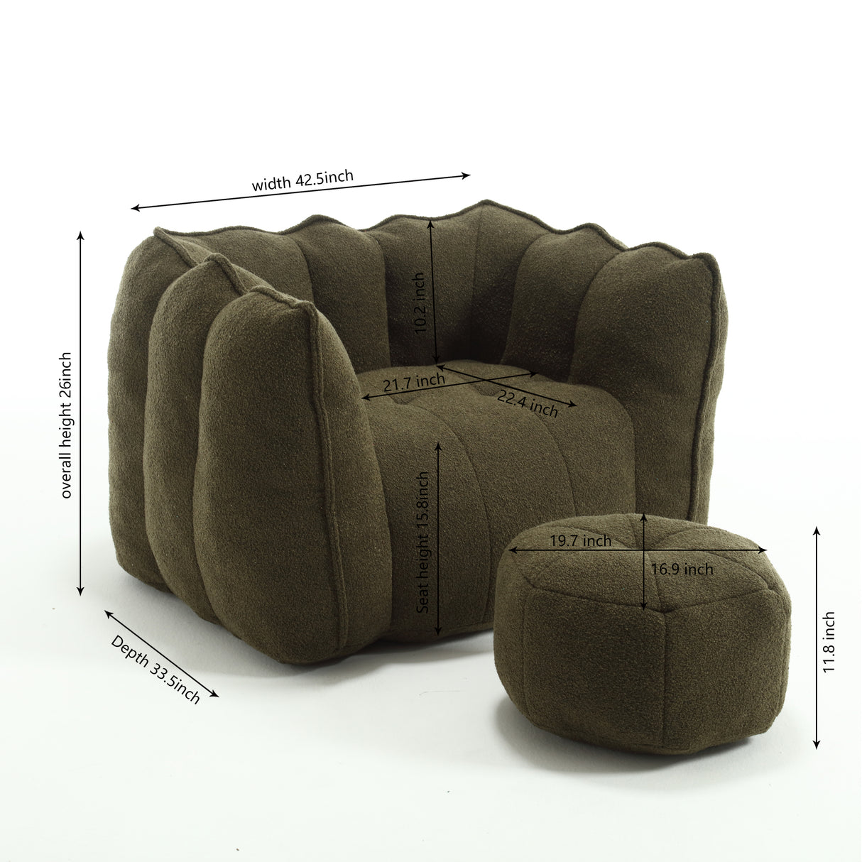 Soft Bean Bag Chair with High Resilient Foam(Chips)for living room and bedroom,Comfortable Square Lazy Sofa with Footstool - V.I.P Digital Presence