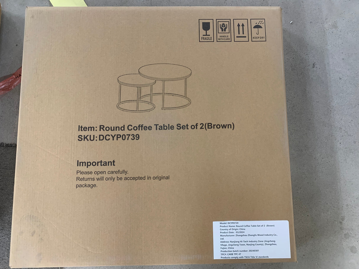 A set of nested coffee tables, 27.6-inch round coffee table, industrial wood veneer, with sturdy metal frame (brown) - V.I.P Digital Presence