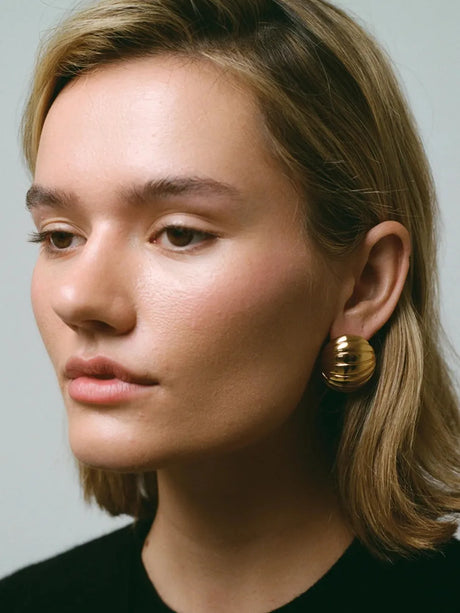 18K Gold-Plated Stainless Steel Ribbed Earrings - V.I.P Digital Presence