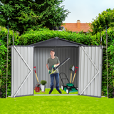 XWT014 Garden Metal Storage Shed Gray White 6x4x6ft outdoor storing tools Rainproof Hinge door version - V.I.P Digital Presence