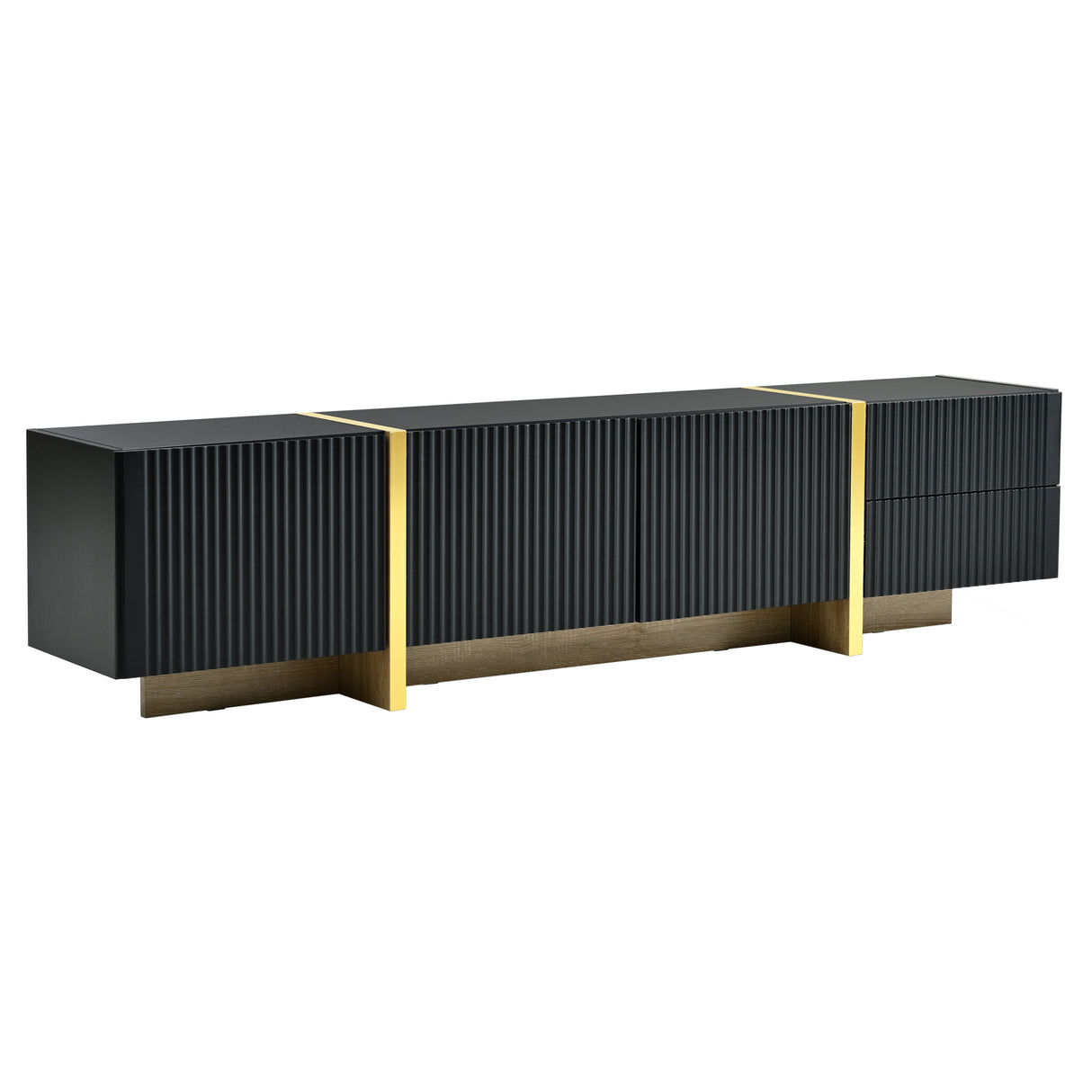Luxury Fluted TV Stand for TVs Up to 80'', Modern Entertainment Center with Storage Cabinets & Drawers Black - V.I.P Digital Presence