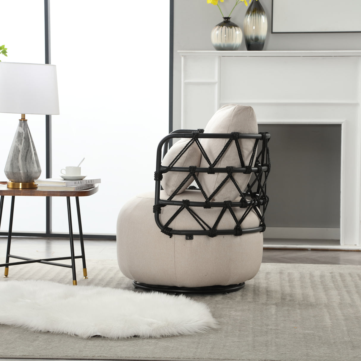 COOLMORE Upholstered Tufted Living Room Chair Textured Linen Fabric Accent Chair with Metal Stand - V.I.P Digital Presence