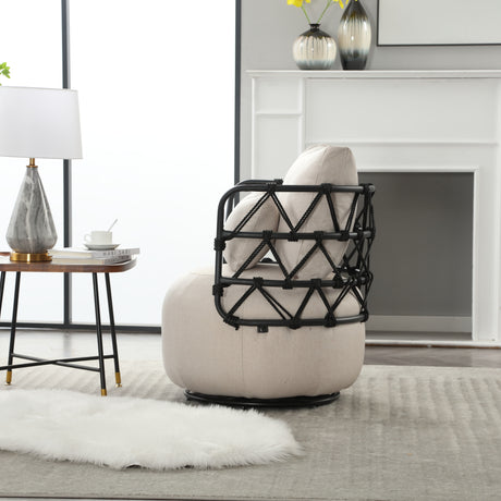 COOLMORE Upholstered Tufted Living Room Chair Textured Linen Fabric Accent Chair with Metal Stand - V.I.P Digital Presence