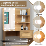 Vanity Desk Set Stool & Dressing Table with LED Lighting Mirror Drawer and Wood Cosmetic Table Chest of Drawers Nature Color - V.I.P Digital Presence