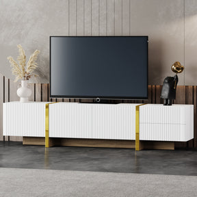 Luxury Fluted TV Stand for TVs Up to 80'', Modern Entertainment Center with Storage Cabinets & Drawer White - V.I.P Digital Presence