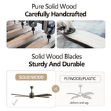 60 "modern wooden ceiling fan with lighting and remote control, 6-speed noiseless reversible DC motor ceiling fan - V.I.P Digital Presence