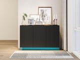LED Carved Line 3 Door Storage Cabinet,Sideboard Buffet Cabinet With Adjustable Shelf,Large Storage Accent Cabinet - V.I.P Digital Presence