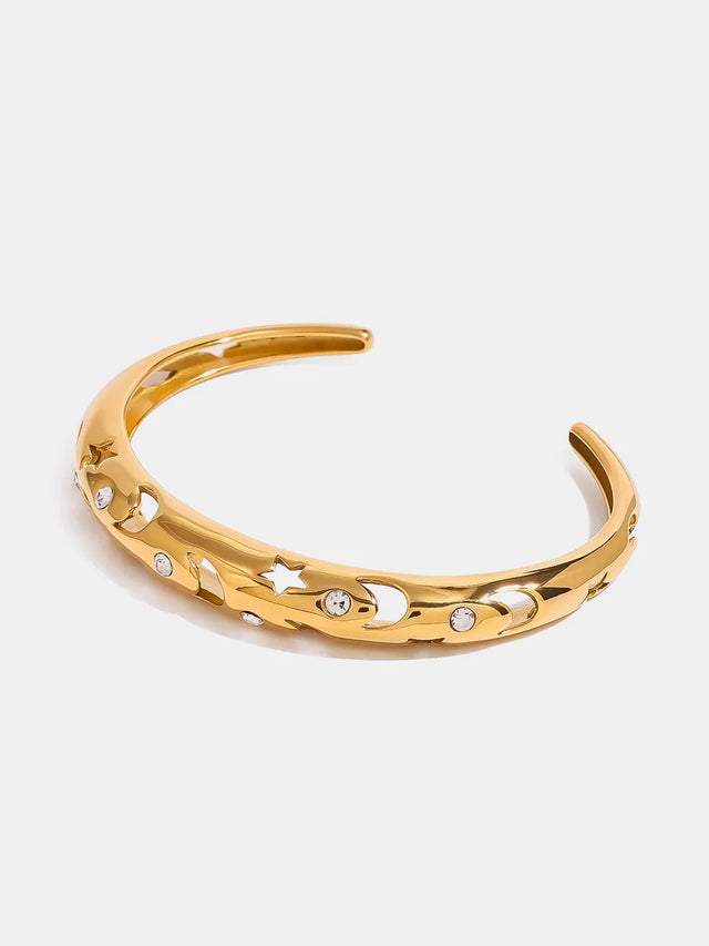 Stainless Steel Inlaid Rhinestone Cutout Bracelet - V.I.P Digital Presence
