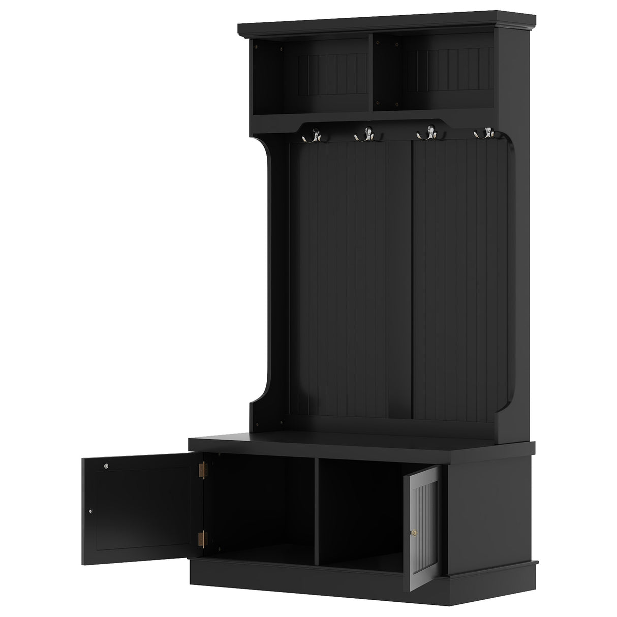 Hall Tree with Storage Shoe Bench for Entryway and Hallway, 4-in-1 Design Coat Racks with 4 Hooks for Living Room, Black - V.I.P Digital Presence