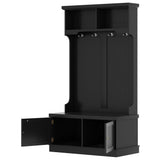 Hall Tree with Storage Shoe Bench for Entryway and Hallway, 4-in-1 Design Coat Racks with 4 Hooks for Living Room, Black - V.I.P Digital Presence