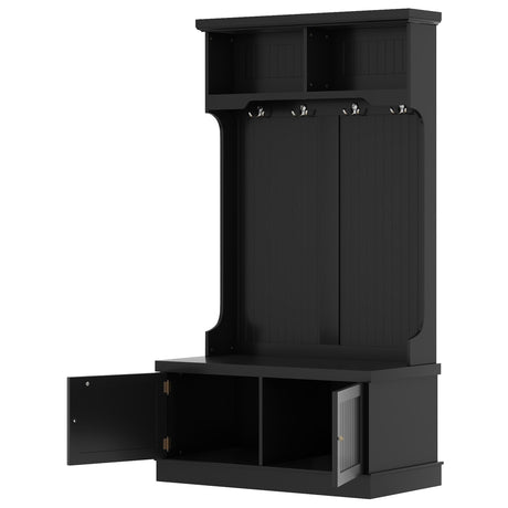 Hall Tree with Storage Shoe Bench for Entryway and Hallway, 4-in-1 Design Coat Racks with 4 Hooks for Living Room, Black - V.I.P Digital Presence