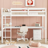 Twin Loft Wood Bed with Under-bed, Built-in Desk, a Storage Cabinet of 2 Drawers, Guardrails, Ladder,White - V.I.P Digital Presence