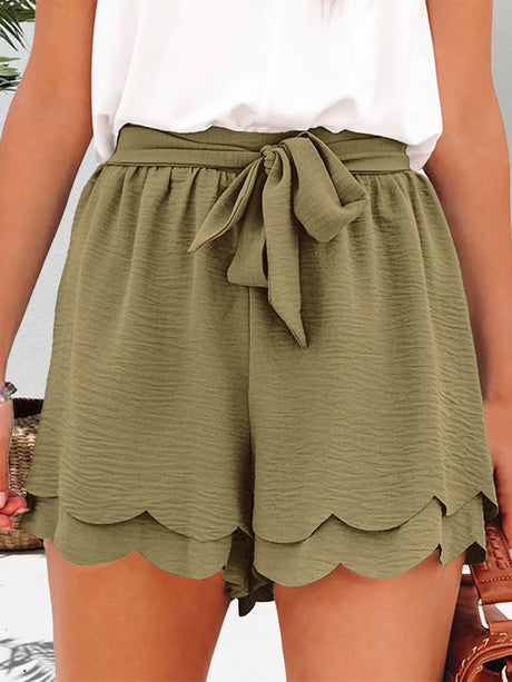 Tied Layered Scalloped Hem Shorts - V.I.P Digital Presence