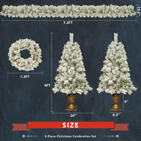 A set of 4 artificial Christmas trees, including flower garlands, flower garlands, and 2 entrance trees, with LED lights - V.I.P Digital Presence