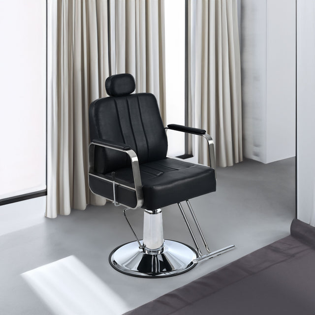 Premium Reclining barber Chair Salon Chair for Hair Stylist with Heavy Duty Hydraulic Pump, 360° Rotation  Black - V.I.P Digital Presence