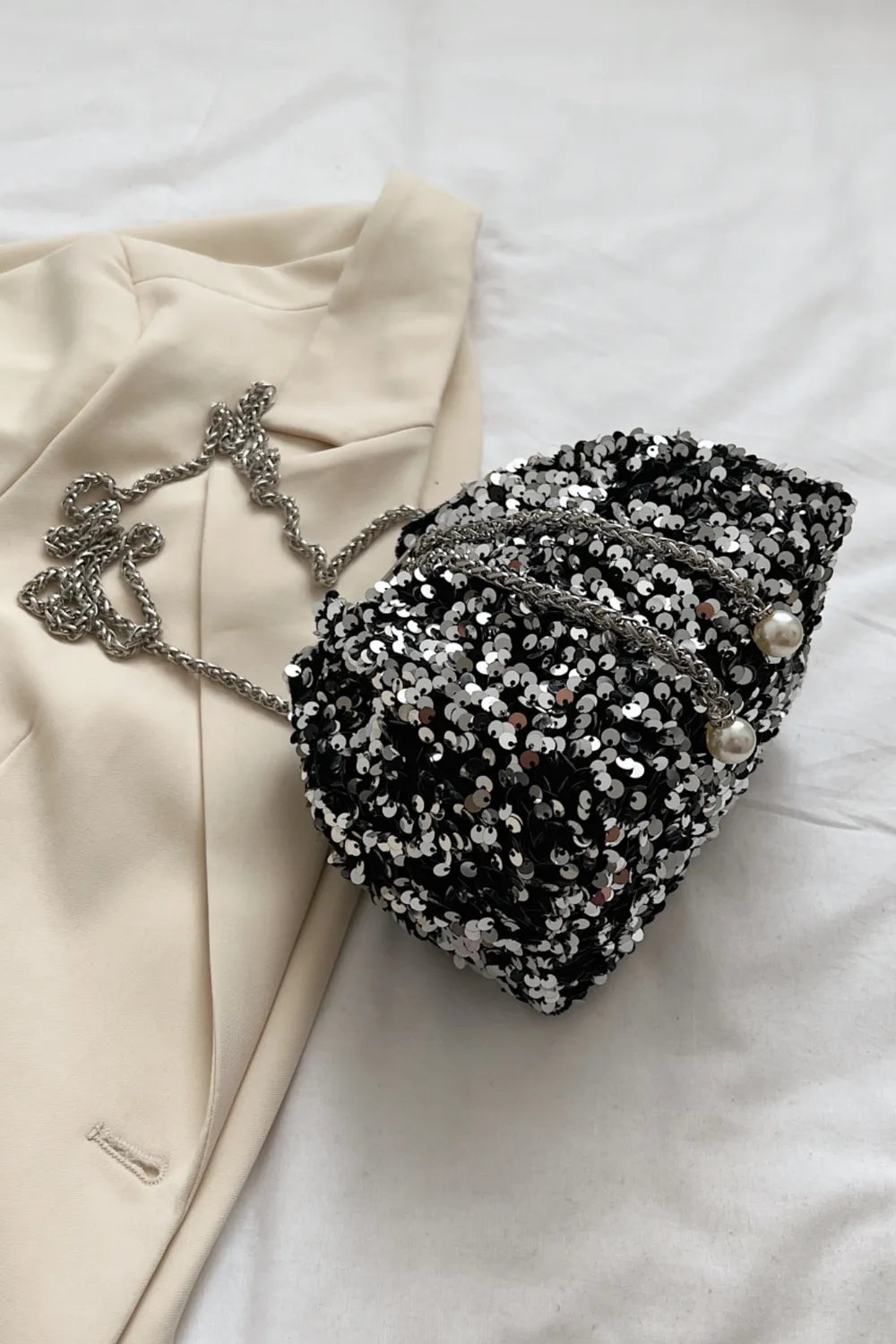 Sequin Chain Drawstring Bucket Bag - V.I.P Digital Presence