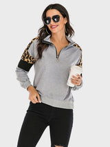 Contrast Leopard Half Zip Long Sleeve Sweatshirt - V.I.P Digital Presence