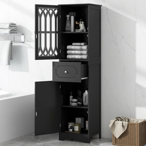 Tall Bathroom Cabinet, Freestanding Storage Cabinet with Drawer and Doors, MDF Board, Acrylic Door, Adjustable Shelf, Black - V.I.P Digital Presence