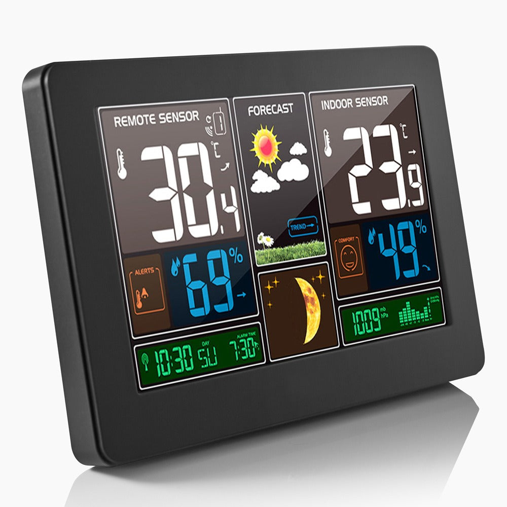 Color screen weather clock 3378 weather forecast clock radio wave indoor and outdoor temperature LED electronic clock - V.I.P Digital Presence