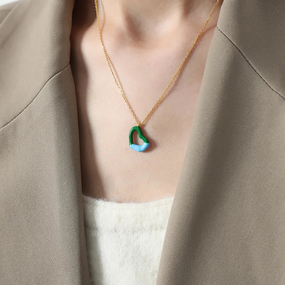 Two tone weight glazed design heart pendant titanium steel gold-plated necklace - V.I.P Digital Presence