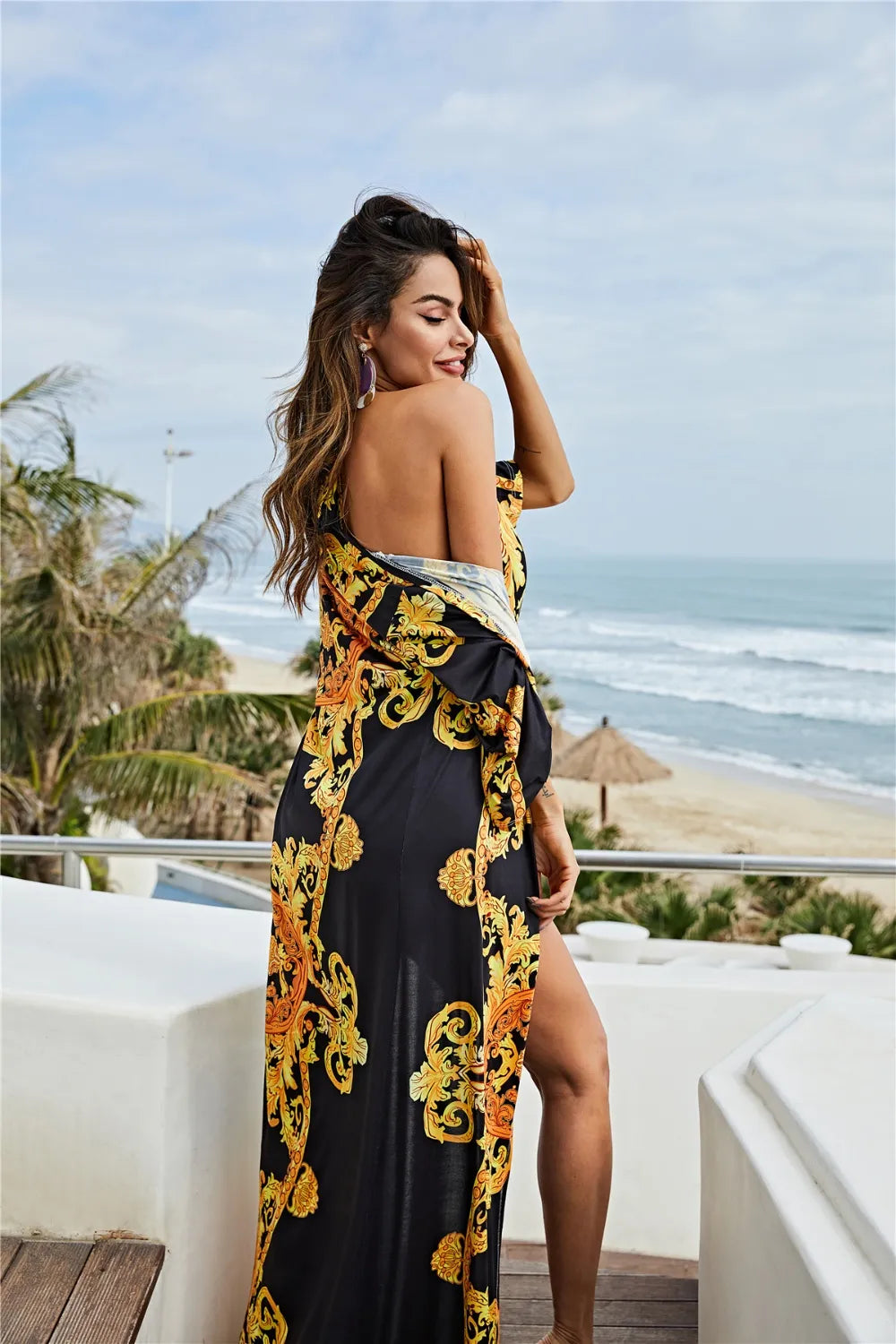 Printed Plunge One-Piece and Cover Up Swim Set - V.I.P Digital Presence