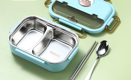 Microwaveable stainless steel compartmentalized insulated lunch box with cutlery - V.I.P Digital Presence
