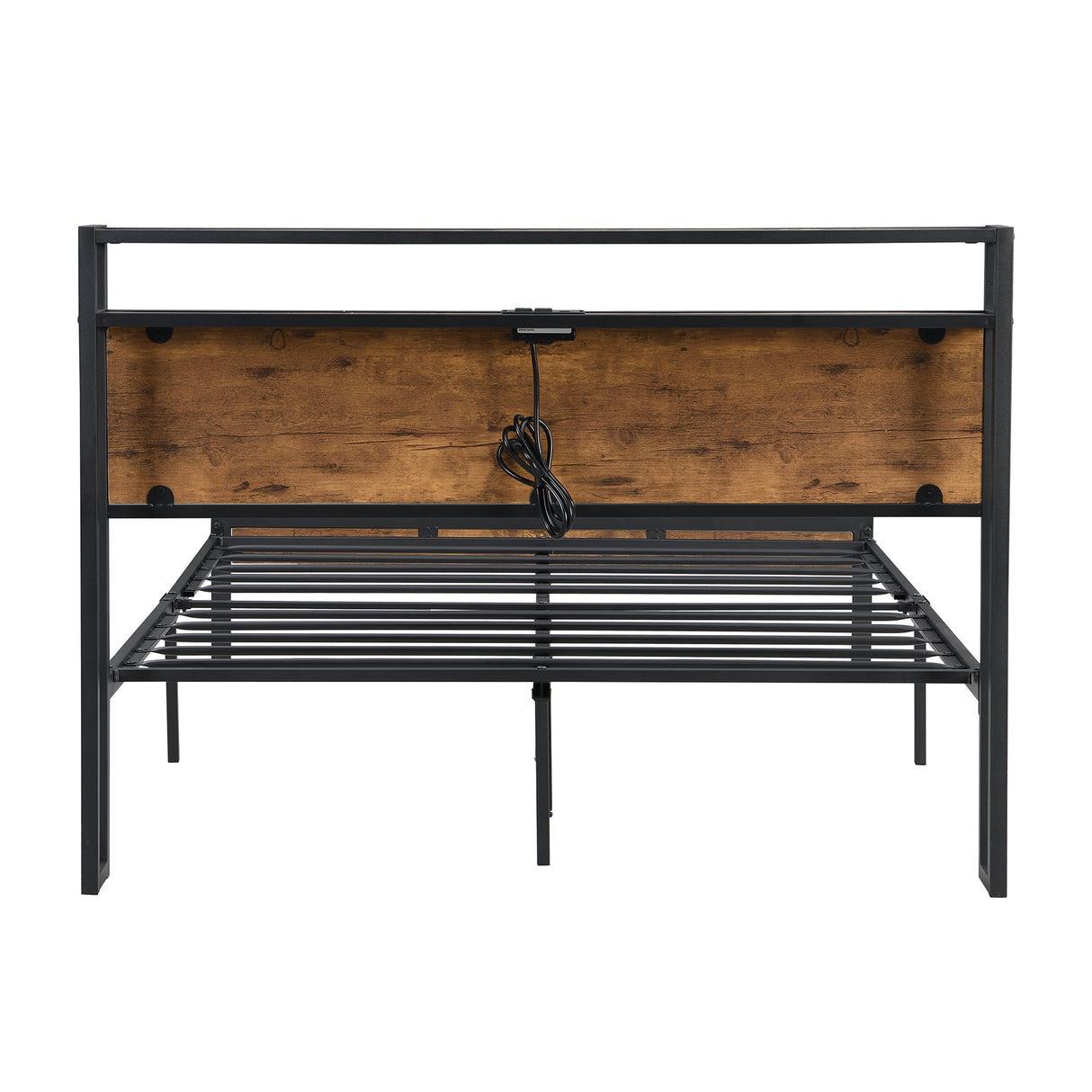 Queen Size Metal Platform Bed Frame with Wooden Headboard and Footboard with USB LINER - V.I.P Digital Presence