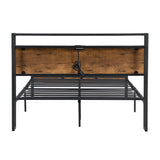 Queen Size Metal Platform Bed Frame with Wooden Headboard and Footboard with USB LINER - V.I.P Digital Presence
