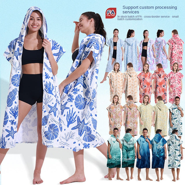 Hooded Towel Ultra-fine Fiber Zipper Wearable Bathrobe Cape Beach Towel - V.I.P Digital Presence