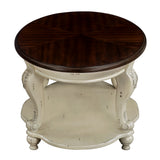 22 inch dual tone round head table, solid wood sofa side table with shelf, white and cherry tabletop - V.I.P Digital Presence