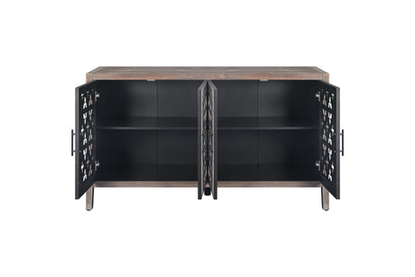 Hollow Four Door Antique Cabinet, American Country Style, Suitable for Living Room, TV Cabinet, Kitchen (Brown) - V.I.P Digital Presence