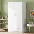 Wooden Wardrobe with Double Doors, Armoire with Hanging Rod, 5 Fixed Shelves, One Storage Drawer,White - V.I.P Digital Presence