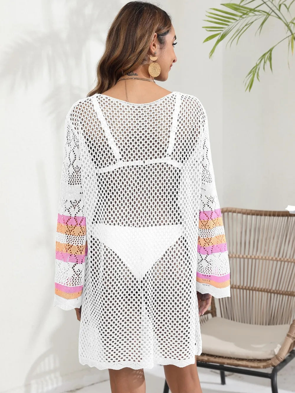 Openwork Contrast Long Sleeve Cover-Up - V.I.P Digital Presence
