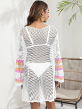 Openwork Contrast Long Sleeve Cover-Up - V.I.P Digital Presence