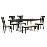 Traditional 6-Piece 78inch Trestle Extendable Dining Table Set with One 18inch Removable Leaf Distressed White - V.I.P Digital Presence