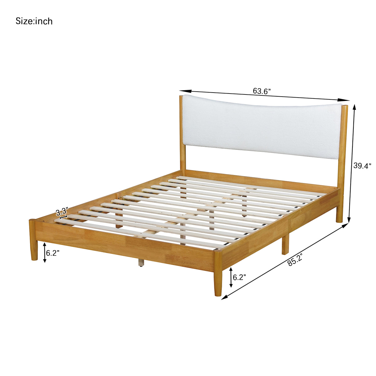Queen Size Rubber Wooden , Solid Wooden Bed with Teddy Velvet Cushion Upholstered Headboard, Enhanced by Support Feet - V.I.P Digital Presence