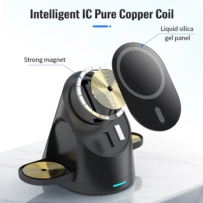Magnetic wireless charger vertical three in one wireless charging stand suitable for Apple phones headphones and watcheser - V.I.P Digital Presence