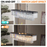 Chandeliers,Rectangular Crystal Chandelier Adjustable,E12 Modern Industrial Crystal Lights (Bulb Not Included) - V.I.P Digital Presence