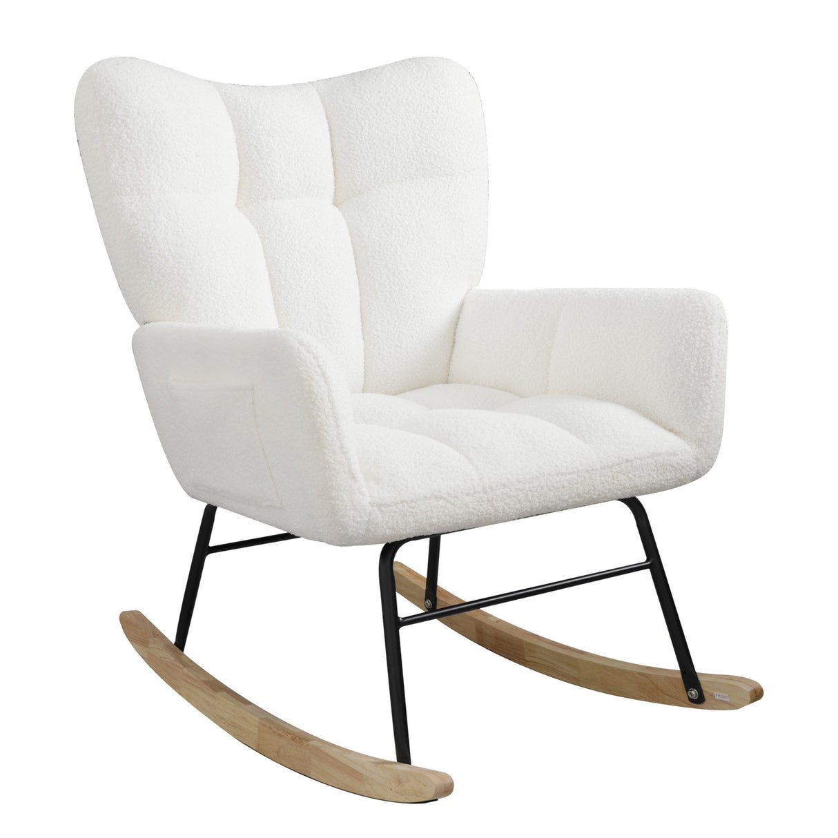 Teddy fabric rocking chair, cushioned rocking chair with high backrest, modern rocking chair, white - V.I.P Digital Presence