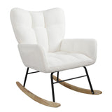 Teddy fabric rocking chair, cushioned rocking chair with high backrest, modern rocking chair, white - V.I.P Digital Presence